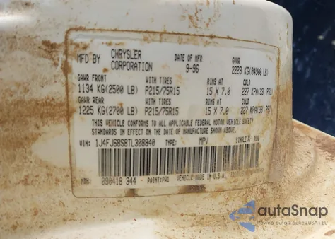 1996 Jeep Cherokee Sport/Classic z USA, uszkodzony, nr VIN 1J4FJ68S8TL308840